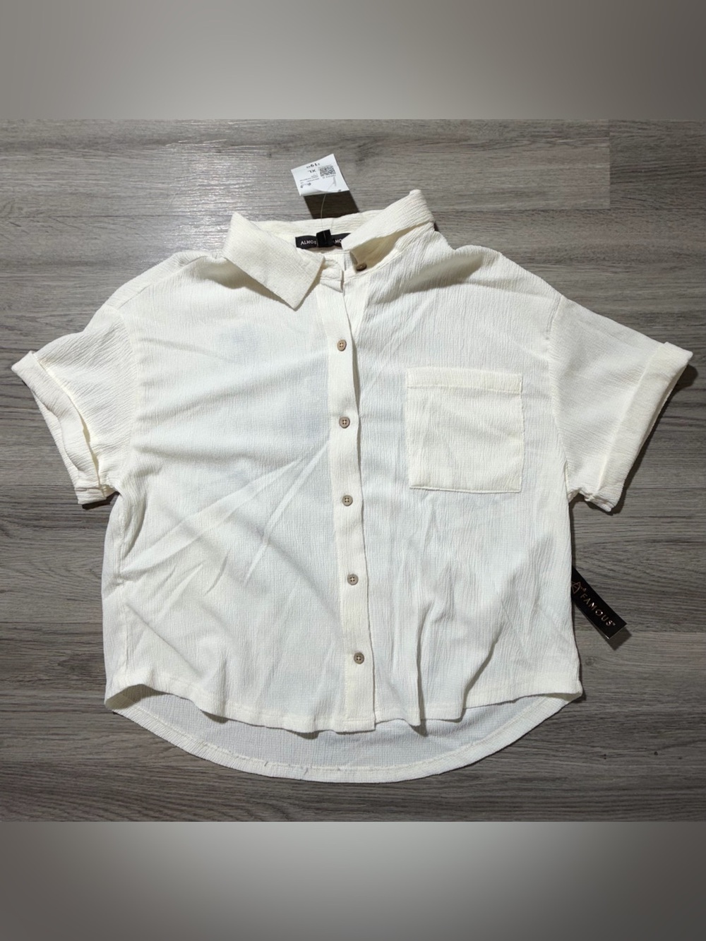 Almost Famous Womens XL Ivory Textured Button Front Blouse NWT Plus Size